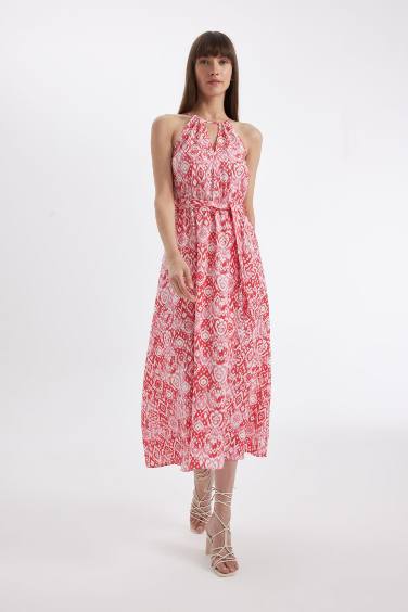 Halter Neck Printed Sleeveless Maxi Dress