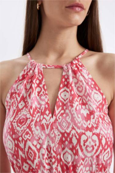 Halter Neck Printed Sleeveless Maxi Dress