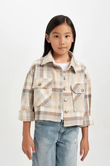 Chemise courte À Manches Longues avec poches pour Fille