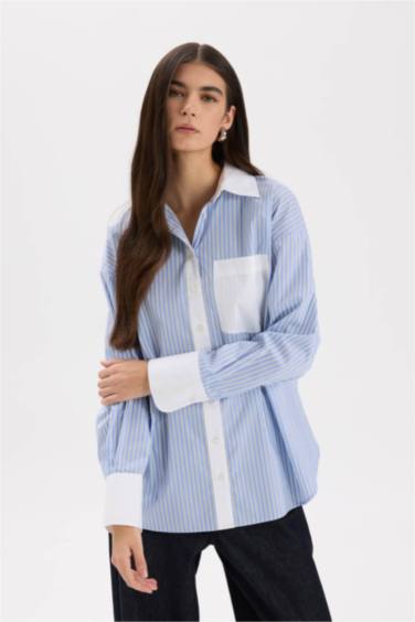 Oversize Fit Shirt Collar Poplin Long Sleeve Shirt