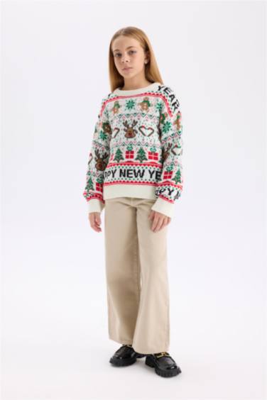 بلوفر قصة عادية بياقة مستديرة