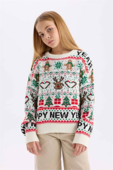 بلوفر قصة عادية بياقة مستديرة