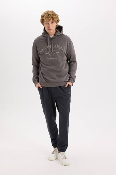 Relax Fit Kapüşonlu Baskılı Kalın Sweatshirt