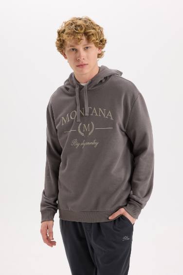 Relax Fit Kapüşonlu Baskılı Kalın Sweatshirt