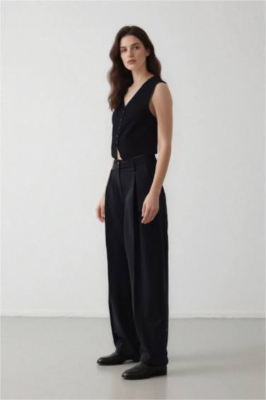Pocketed High Waist Wide Leg Trousers