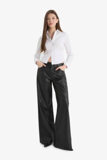Wide Leg Faux Leather Trousers