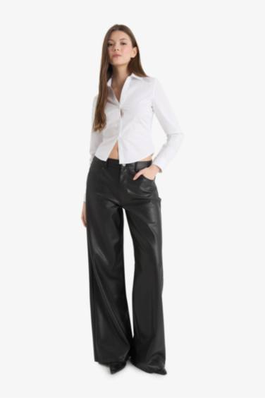 Wide Leg Faux Leather Trousers