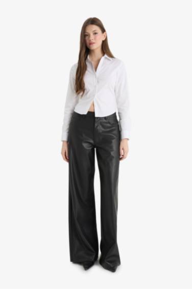 Wide Leg Faux Leather Trousers