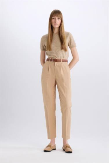 Carrot Fit Ankle Length Gabardine Trousers