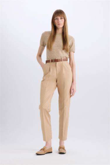Carrot Fit Ankle Length Gabardine Trousers