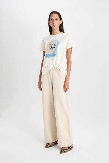 Regular Fit Crew Neck Printed Cotton Short Sleeve T-Shirt