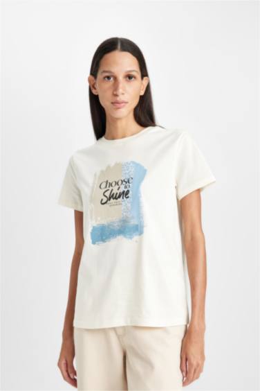 Regular Fit Crew Neck Printed Cotton Short Sleeve T-Shirt