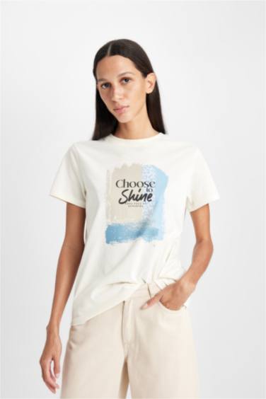 Regular Fit Crew Neck Printed Cotton Short Sleeve T-Shirt