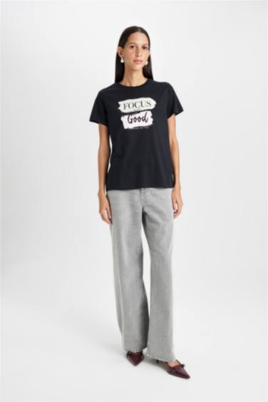 Regular Fit Crew Neck Printed Cotton Short Sleeve T-Shirt