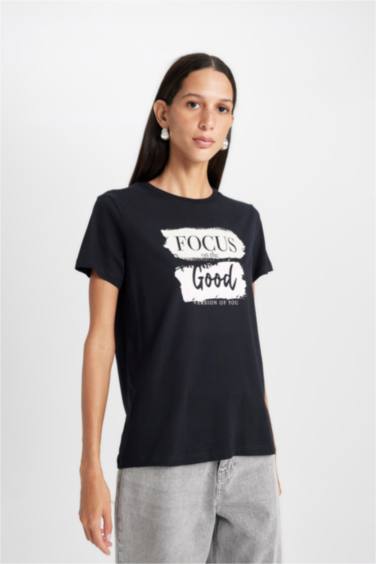 Regular Fit Crew Neck Printed Cotton Short Sleeve T-Shirt