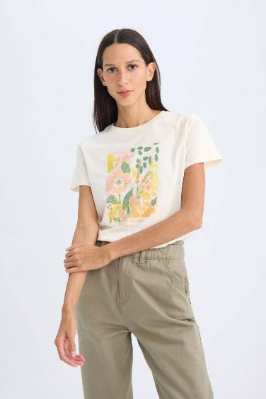 Regular Fit Crew Neck Floral Cotton T-Shirt