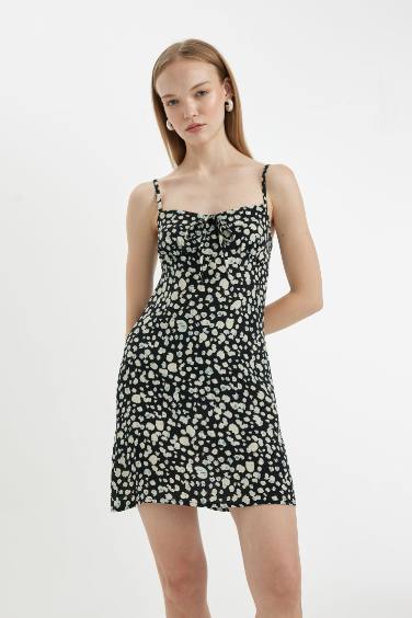 V-Neck Printed Mini Dress