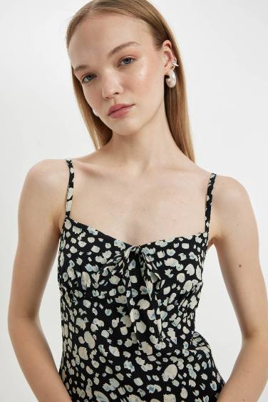 V-Neck Printed Mini Dress