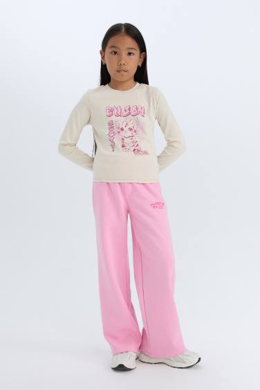 Girl Wide Leg Elastic Waist Printed Sweatpants