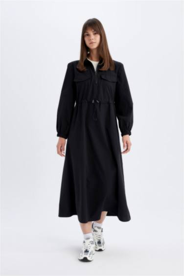Shirt Collar Poplin Long Sleeve Maxi Dress