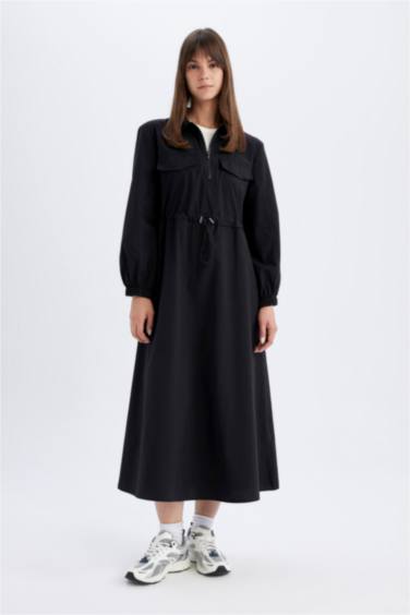 Shirt Collar Poplin Long Sleeve Maxi Dress
