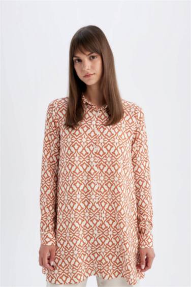 Regular Fit Patterned Viscose Basic Shirt Tunic