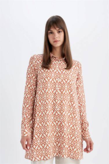 Regular Fit Patterned Viscose Basic Shirt Tunic