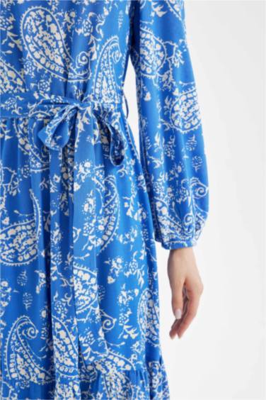 Crew Neck Patterned Viscose Maxi Dress