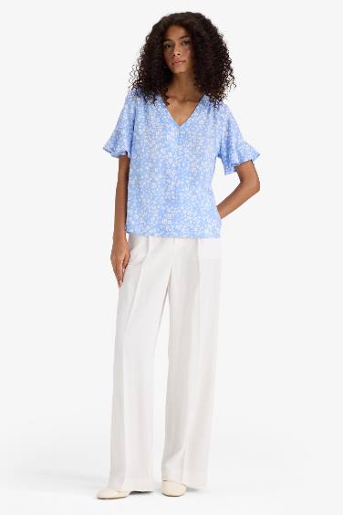 Regular Fit Floral V Neck Shirt