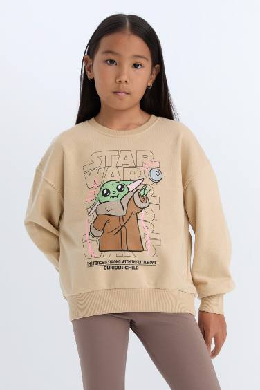 Kız Çocuk Star Wars-Mandalorian Relax Fit Bisiklet Yaka Sweatshirt