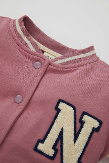 جاكيت بومبر بيبي بناتي خفيف مطرز بياقة كوليج