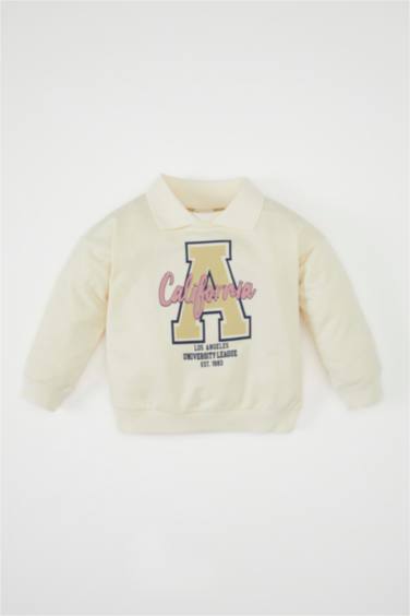 Baby Girl Shirt Collar Printed Sweatshirt