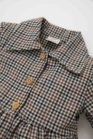 Regular Fit Plaid Long Sleeve Woven Dress