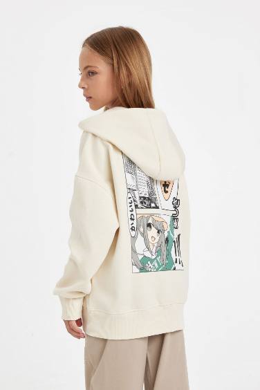 Girl Oversize Fit Back Printed Hooded Sweatshirt