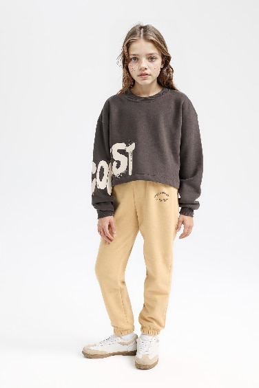 Girl Crew Neck Slogan Printed Thick Fabric Sweatshirt