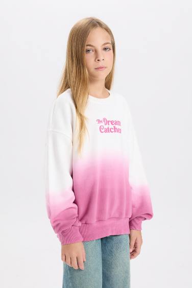 Girl Oversize Fit Crew Neck Printed Sweatshirt