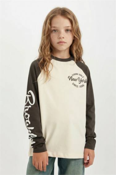 T-Shirt à Manches Longues Oversize imprimé à Col rond pour Fille