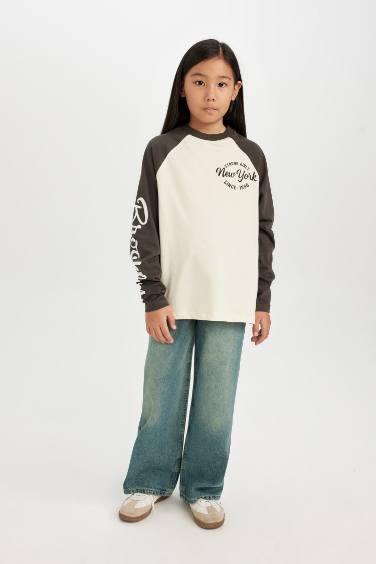 Girl Oversize Fit Wide Fit Crew Neck Printed T-Shirt