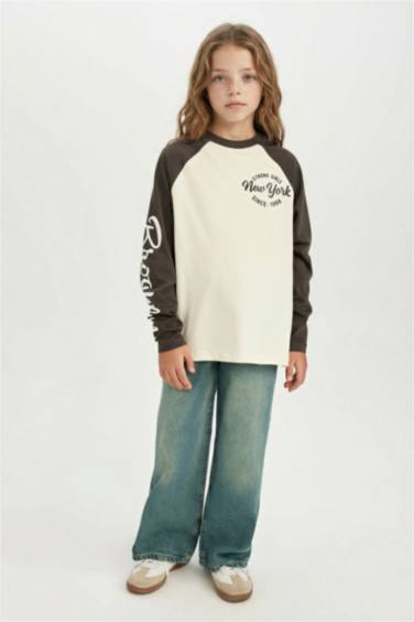 T-Shirt à Manches Longues Oversize imprimé à Col rond pour Fille