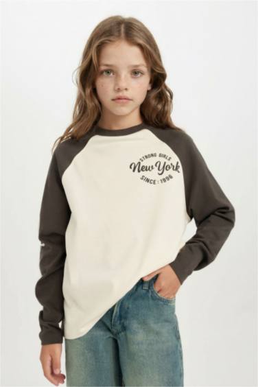 T-Shirt à Manches Longues Oversize imprimé à Col rond pour Fille