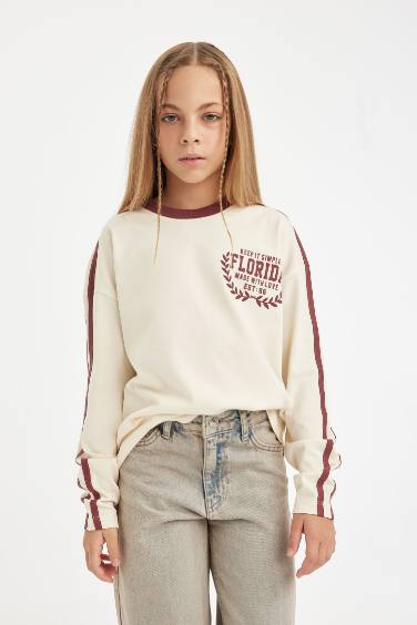 Girl Oversize Fit Crew Neck Printed Long Sleeve T-Shirt