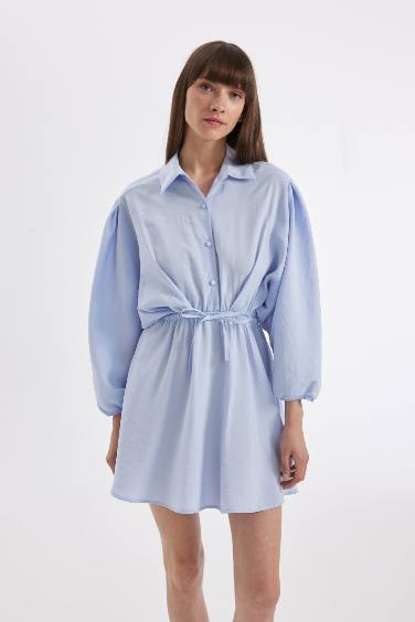 Shirt Collar Modal Half Sleeve Midi Dress