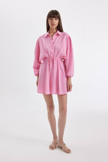 Shirt Collar Modal Half Sleeve Midi Dress