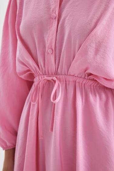 فستان ميدي برقبة قميص و نص كم