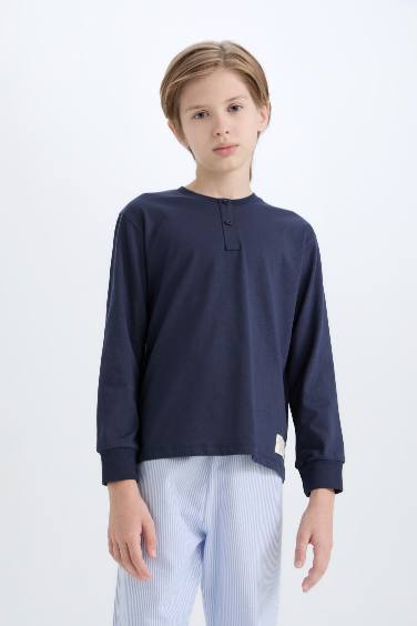 طقم بيجاما اولادي مخطط منسوج قصة عادية - قطعتين