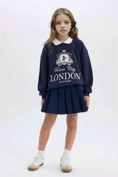 تنورة جبردين بناتي بكسرات وسحاب مخفي