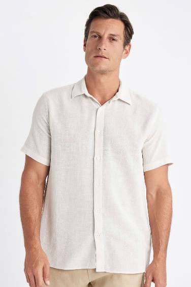 Regular Fit Polo Collar Cotton Short Sleeve Shirt