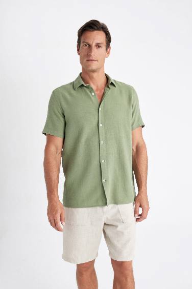 Regular Fit Polo Collar Cotton Short Sleeve Shirt