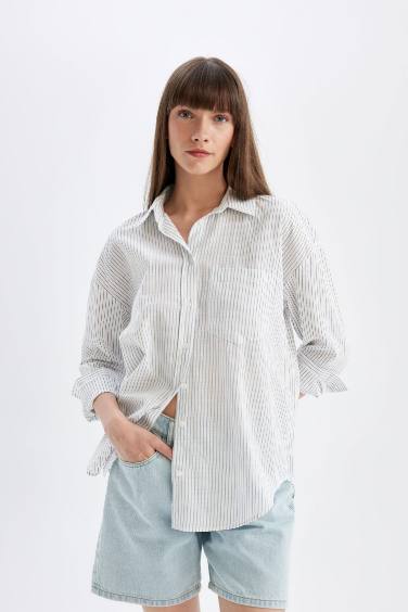 Chemise Oversize à Manches Longues avec aspect en Lin