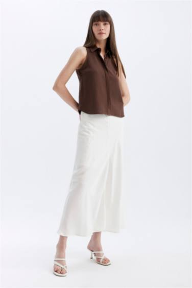 بلوزة كت قصة عادية من مزيج الكتان